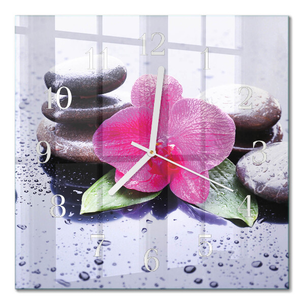 Glass clock square Orchid