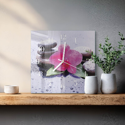 Glass clock square Orchid