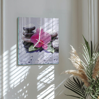 Glass clock square Orchid