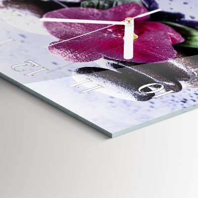 Glass clock square Orchid