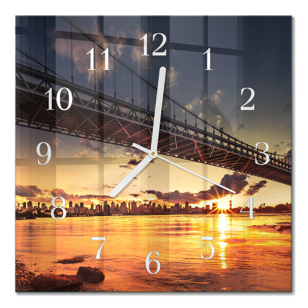Glass wall clock square River bridge