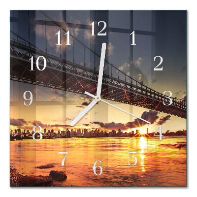Glass wall clock square River bridge