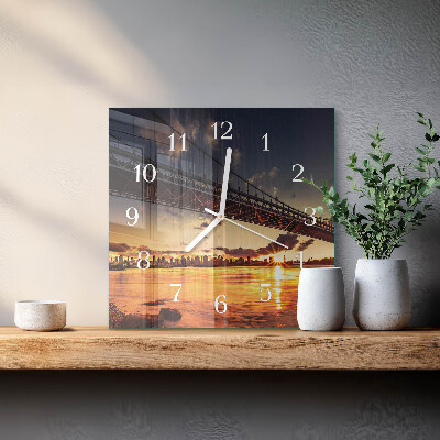 Glass wall clock square River bridge