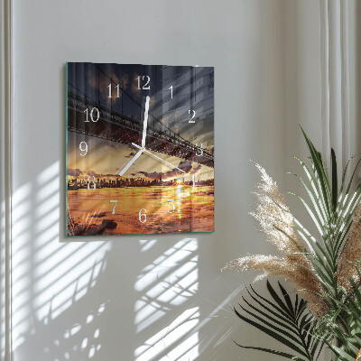 Glass wall clock square River bridge