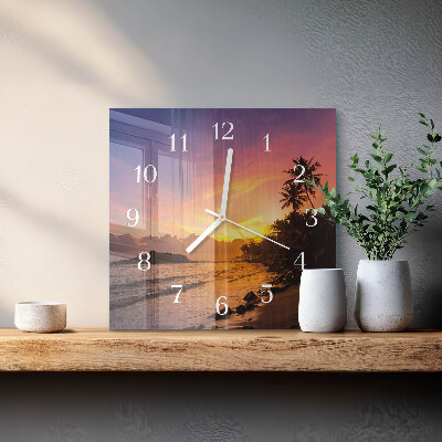Glass clock square Sunset