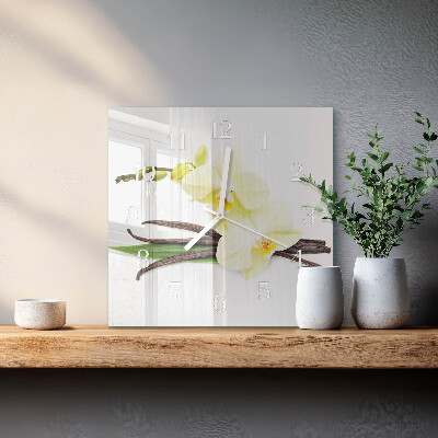 Glass wall clock square Vanilla orchid