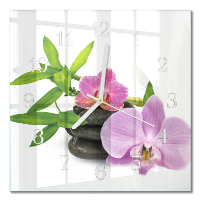 Glass wall clock square Orchid