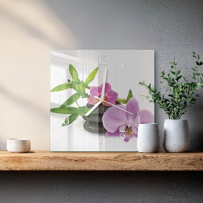 Glass wall clock square Orchid