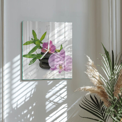 Glass wall clock square Orchid