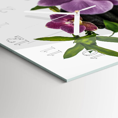 Glass wall clock square Orchid