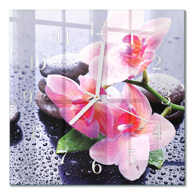 Glass wall clock square Orchid