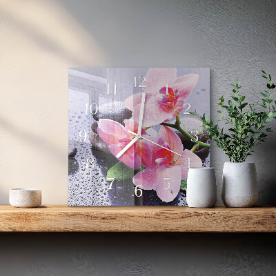 Glass wall clock square Orchid