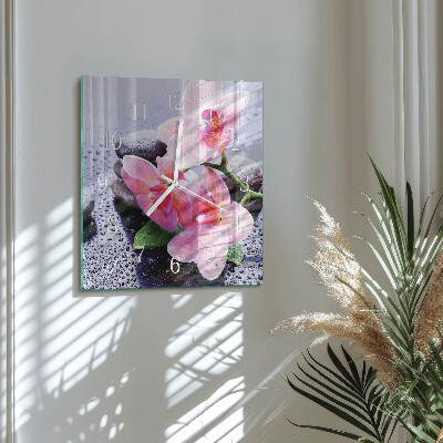 Glass wall clock square Orchid