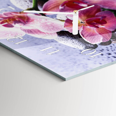 Glass wall clock square Orchid