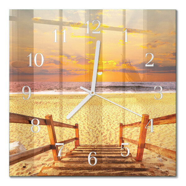 Glass wall clock square Bridge on the beach