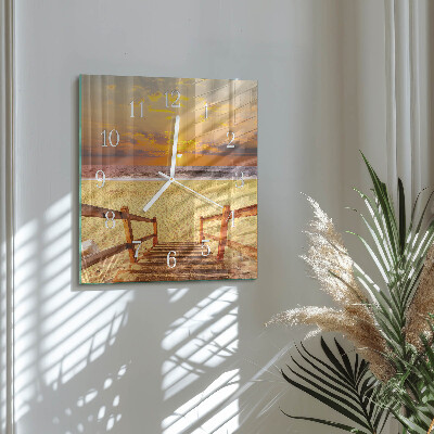 Glass wall clock square Bridge on the beach