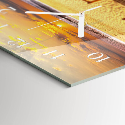 Glass wall clock square Bridge on the beach