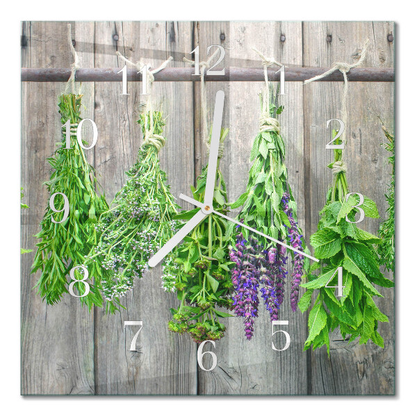 Glass wall clock square Herbs