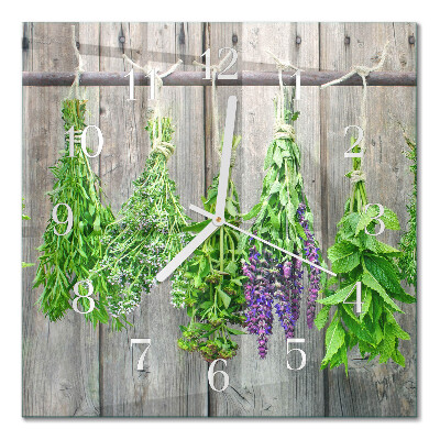 Glass wall clock square Herbs