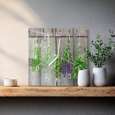 Glass wall clock square Herbs