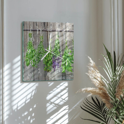 Glass wall clock square Herbs