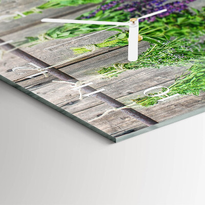 Glass wall clock square Herbs