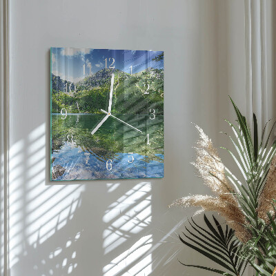 Glass clock square Mountain lake
