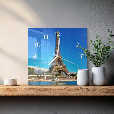 Glass clock square Eiffel tower paris
