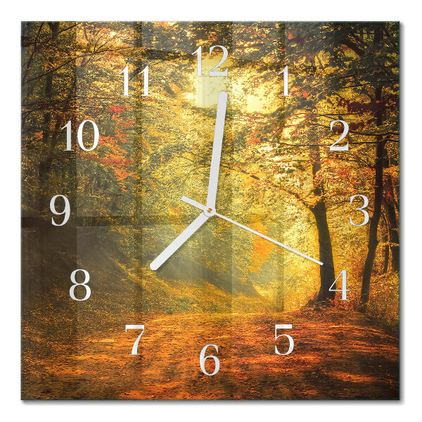 Glass wall clock square Autumn in the forest