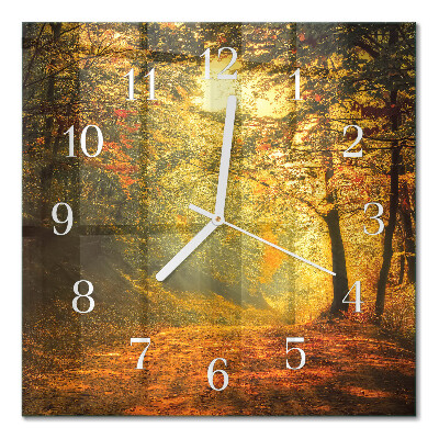 Glass wall clock square Autumn in the forest
