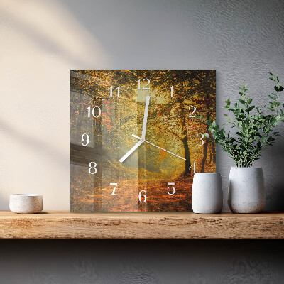 Glass wall clock square Autumn in the forest