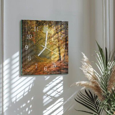 Glass wall clock square Autumn in the forest
