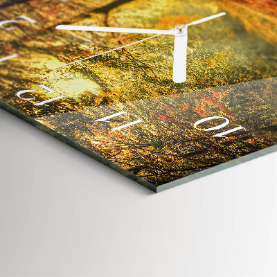 Glass wall clock square Autumn in the forest