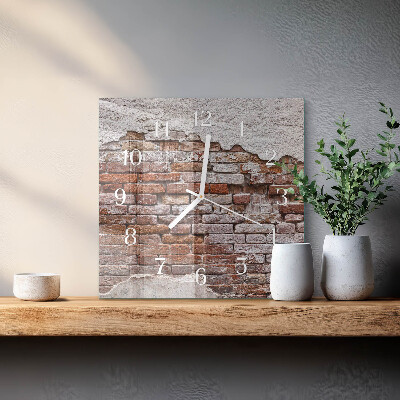 Glass wall clock square Brick