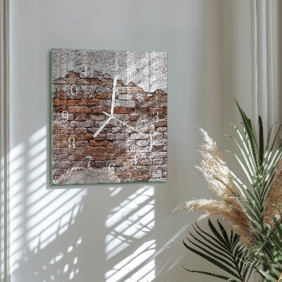 Glass wall clock square Brick