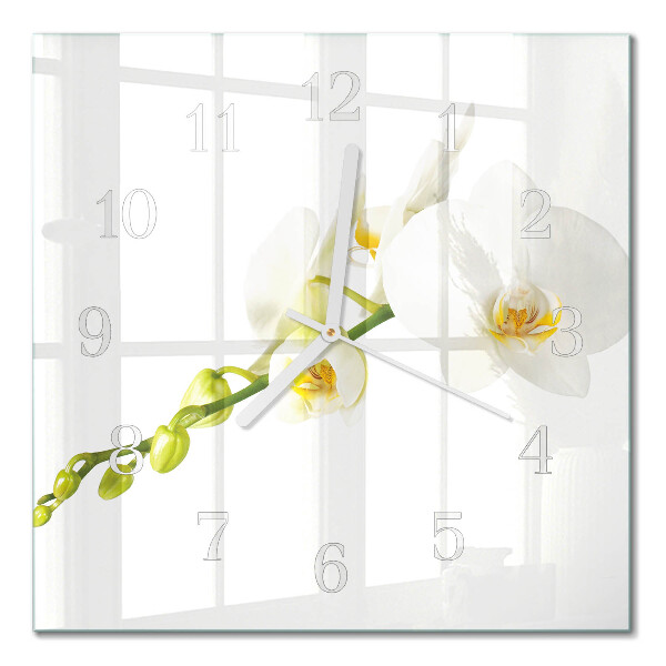 Glass clock square Orchid