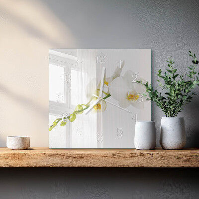 Glass clock square Orchid