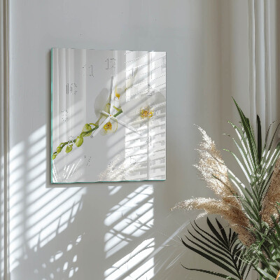 Glass clock square Orchid