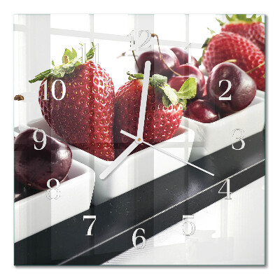 Glass wall clock square Strawberries