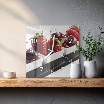 Glass wall clock square Strawberries