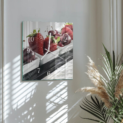 Glass wall clock square Strawberries