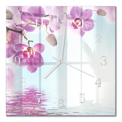 Glass clock square Orchid