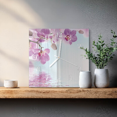 Glass clock square Orchid