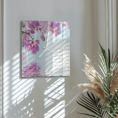Glass clock square Orchid