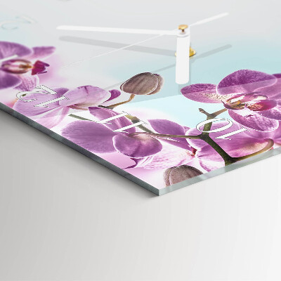 Glass clock square Orchid