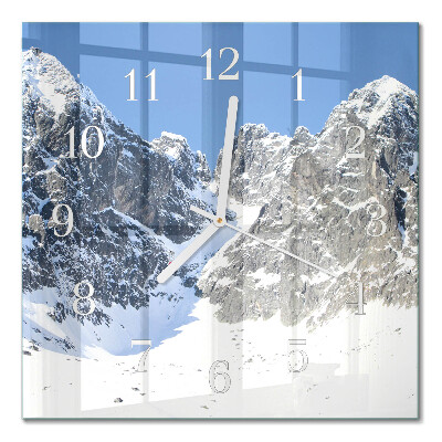 Glass wall clock square Mountains in winter