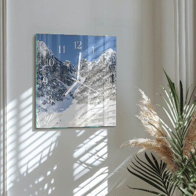 Glass wall clock square Mountains in winter