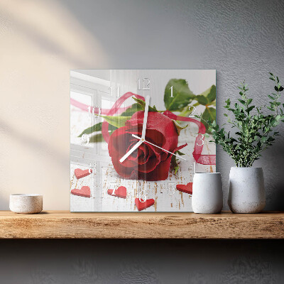 Glass clock square Rose