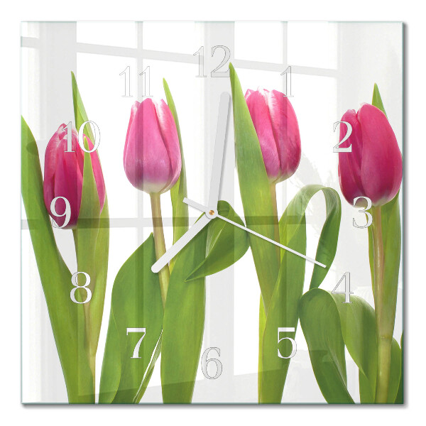 Glass wall clock square Tulips