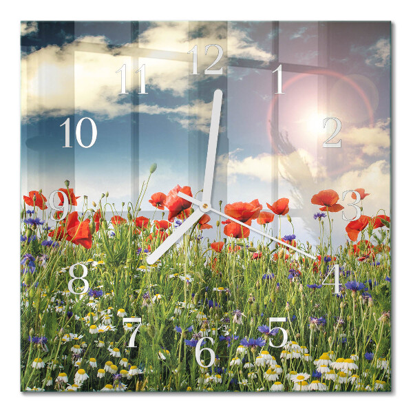 Glass clock square Meadow